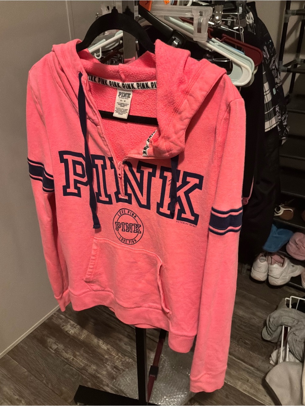 PINK Victoria's Secret Bright Pink Hoodie with Navy Logo